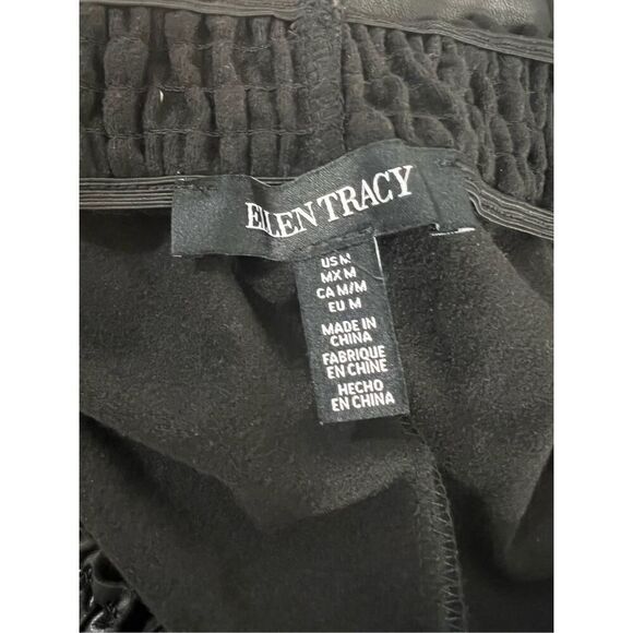 Ellen Tracy Women Black Faux Leather Pants Size M Paper Bag Waist Stretch Pocket - Picture 10 of 12